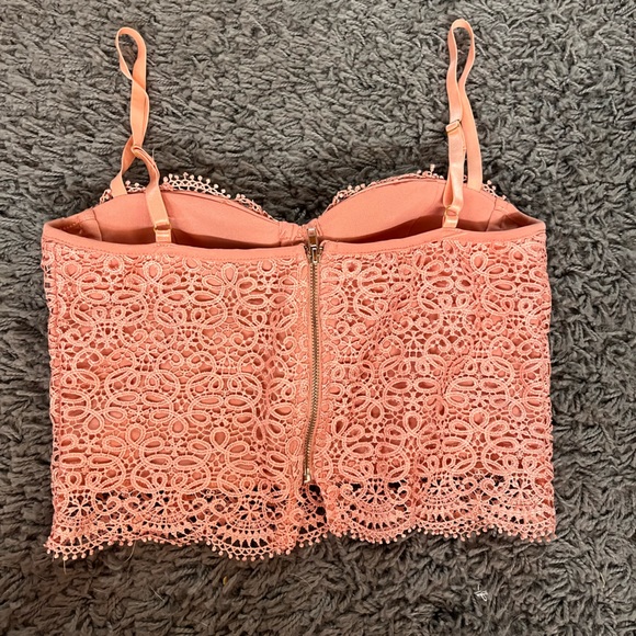 Light Pink Boustier Zip Up Lace Top - Picture 5 of 5
